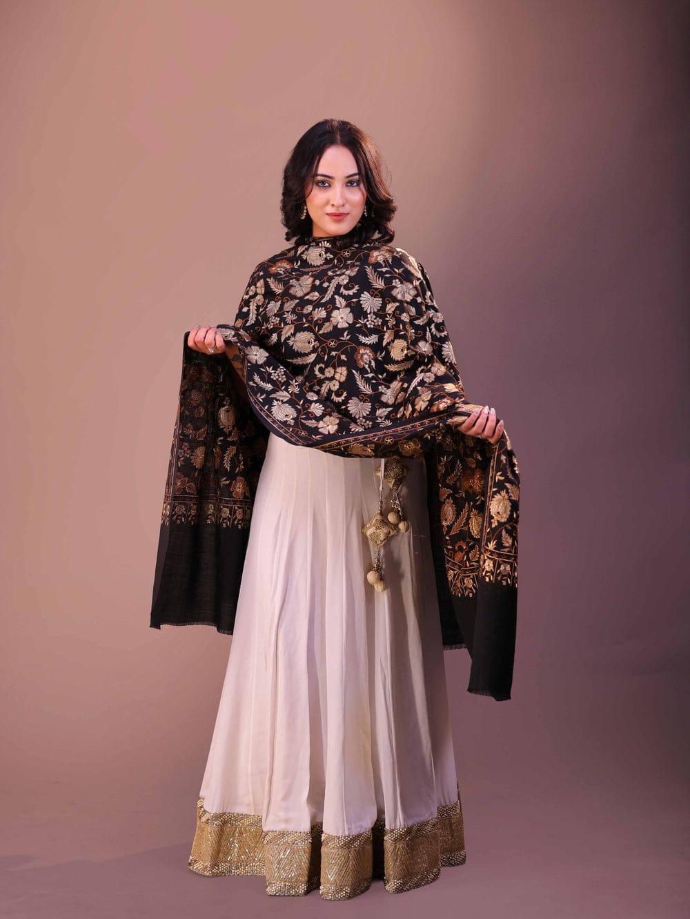 Flower Silky Embroidery Shawl..