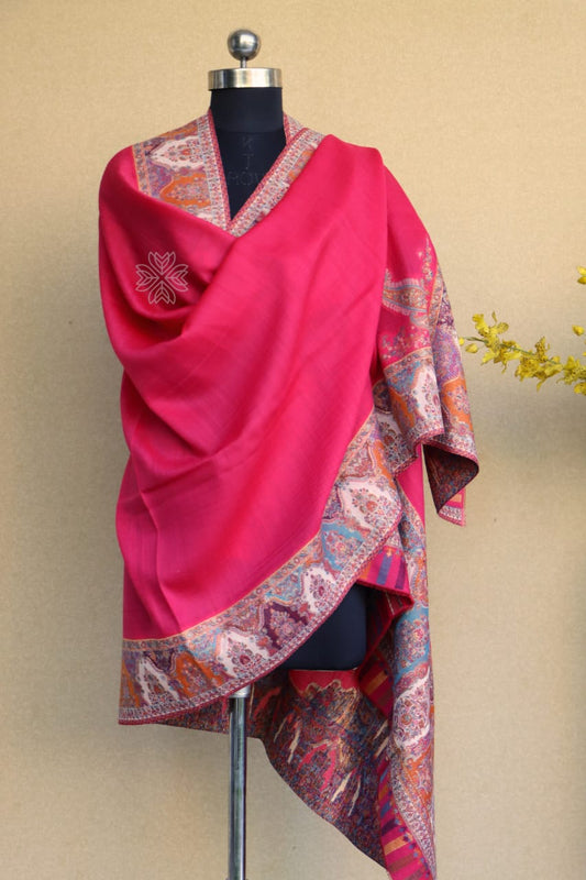 Maroon-Kani Weave Shawl in Traditional Kani Style