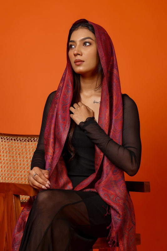 Ornamental Paisley Premium Woven Silk Stole - Red Regalia