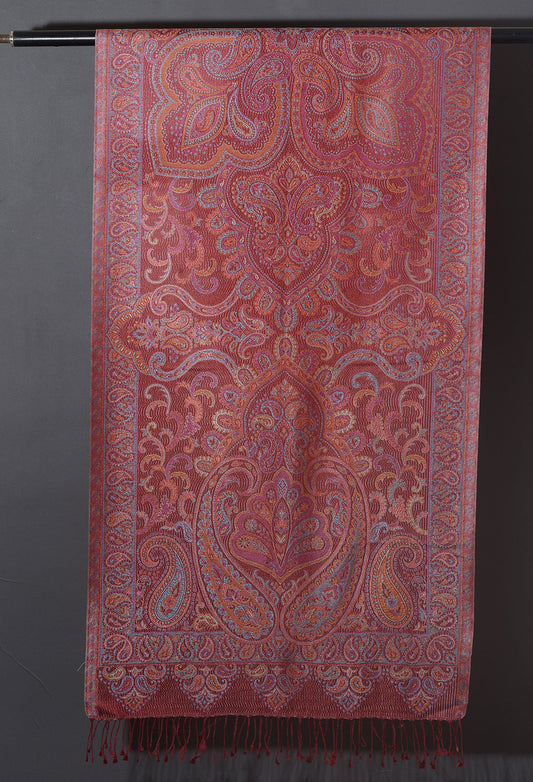 Ornamental Paisley Premium Woven Silk Stole - Red Regalia