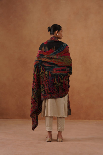 Valley View Reversible Kani Shawl Black