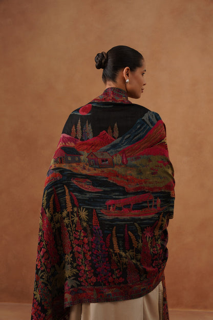 Valley View Reversible Kani Shawl Black