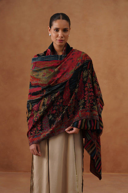 Valley View Reversible Kani Shawl Black