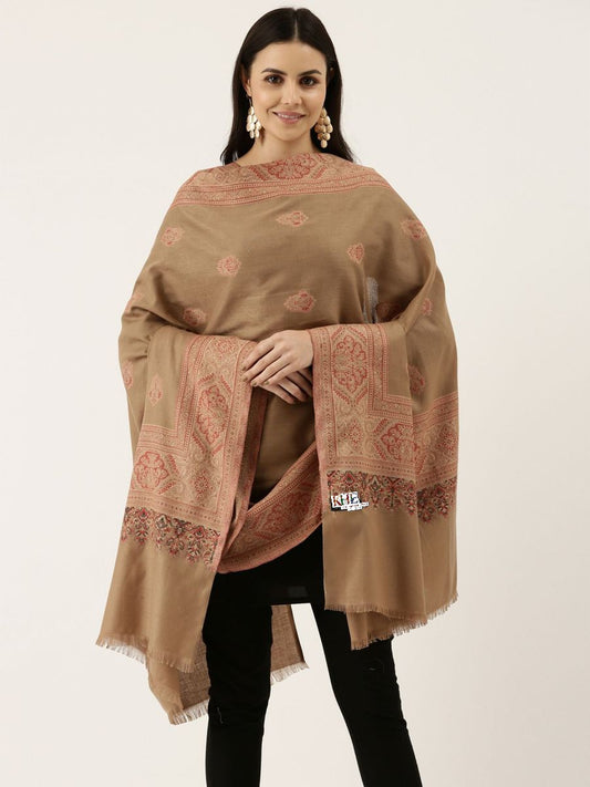 Classic  Kashmiri Woven Shawl with Traditional Border Motifs