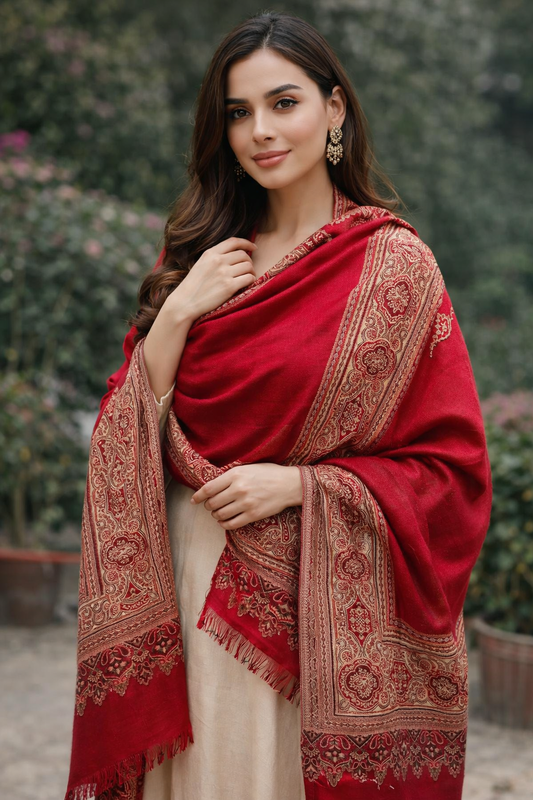 Authentic Kashmiri Handwoven Shawl – with Multicolor Kani Border