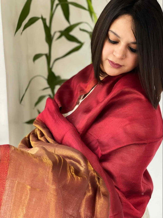 Moonlight Zeri Shawl – Deep Ruby Red with Antique Gold Glow