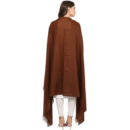 Self Paisley Weave Shawl, Fine Wool, Coffee Brown