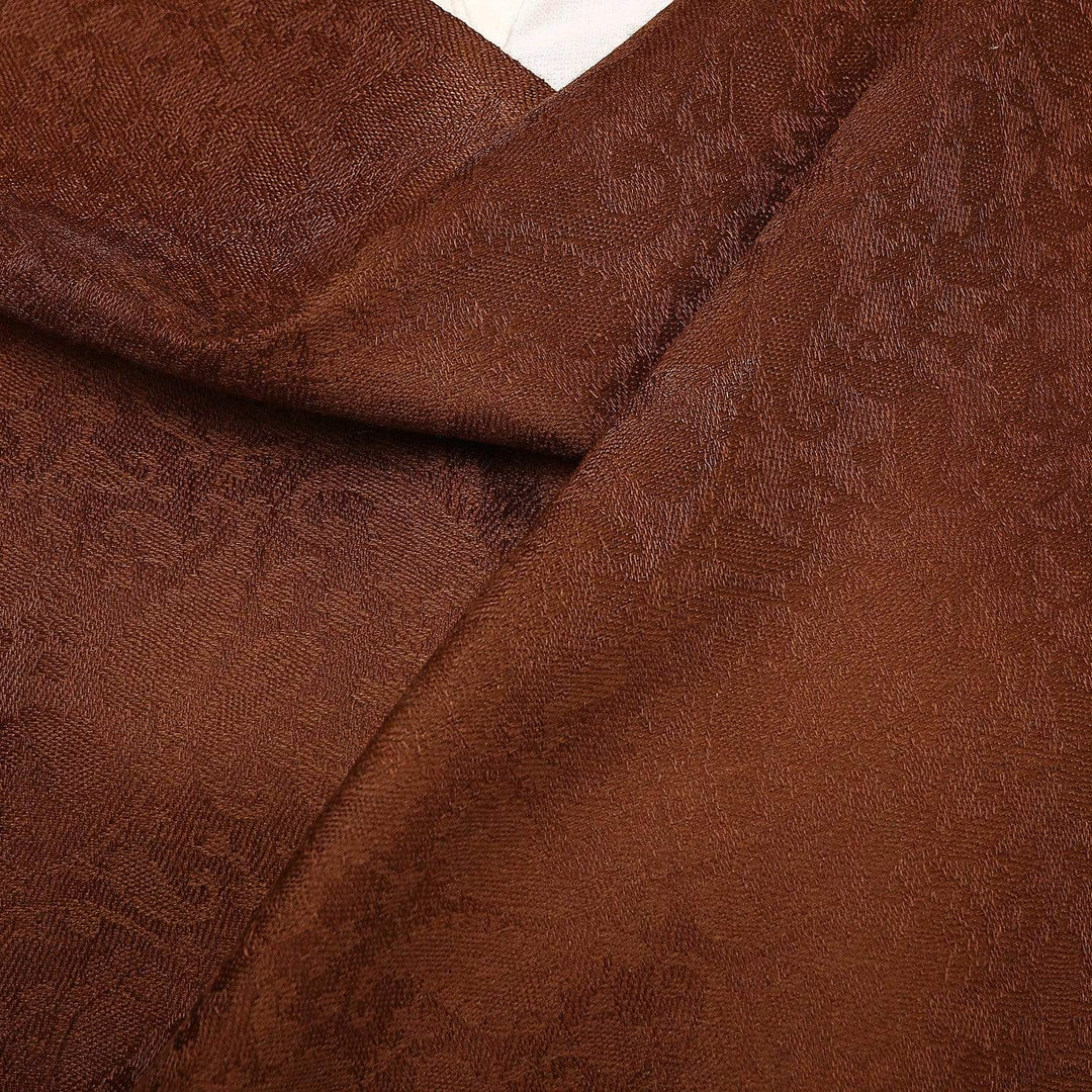 Self Paisley Weave Shawl, Fine Wool, Coffee Brown