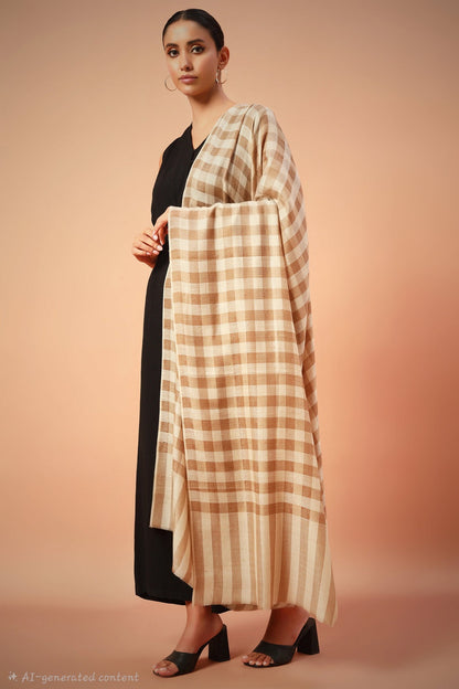 Womens Extra Fine  Shawl,Checkered, Soft And Warm Beige